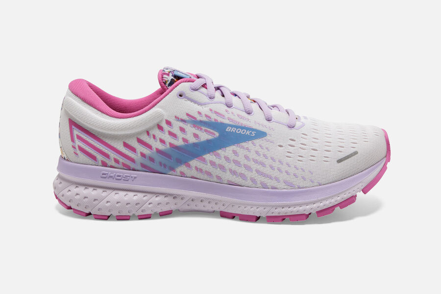 Brooks Ghost 13 Road Running Shoes - Womens - White/Pink/Blue - HC2390658